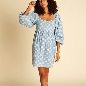 BILLABONG x Wrangler Just a Dream Babydoll Dress Blue White Denim